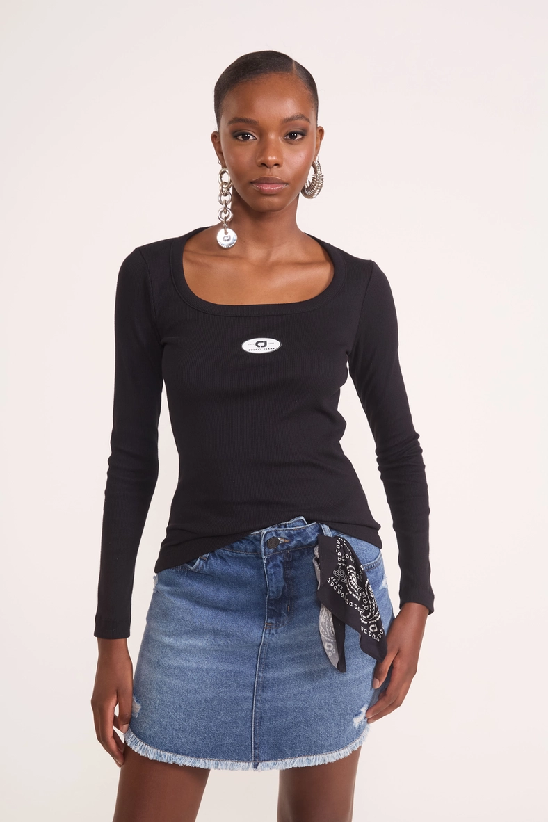 Blusa Manga Longa Canelada Ajustada