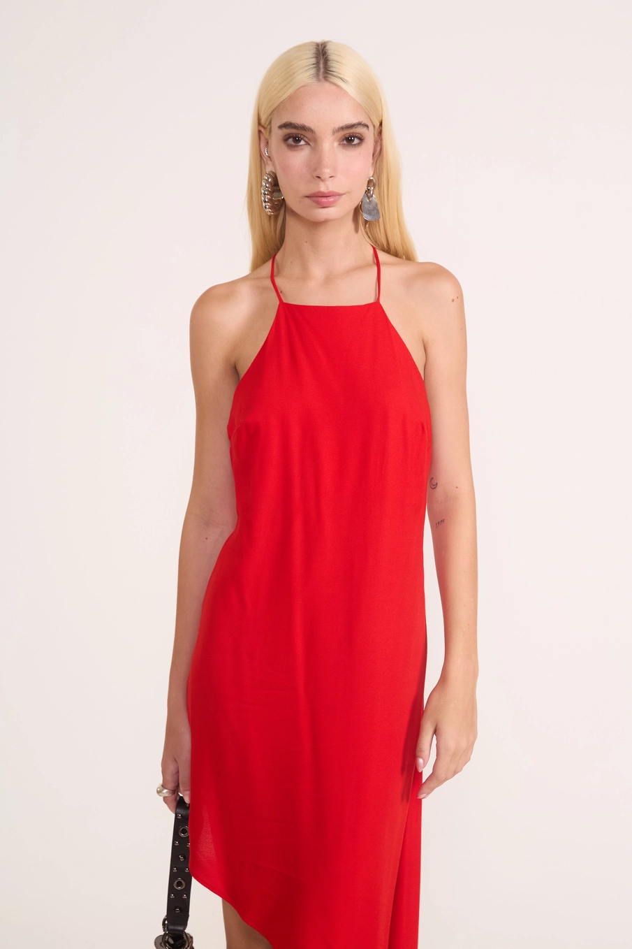 Vestido Assimétrico Em Viscose Vermelho