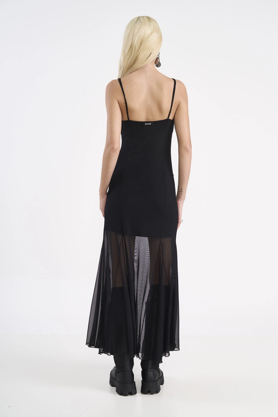 Vestido Midi Com Transparência Preto