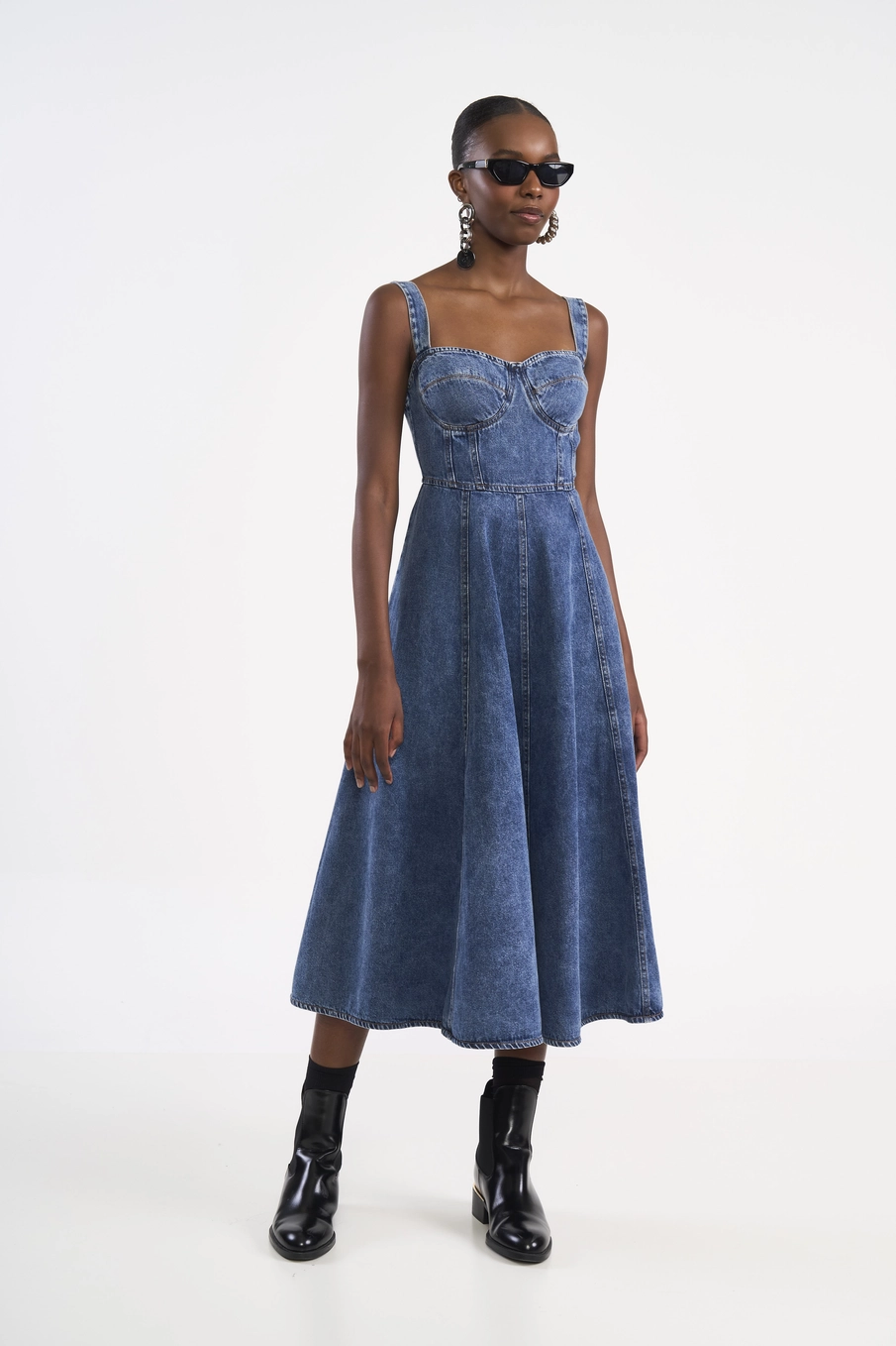 Vestido Midi Jeans Estruturado Índigo