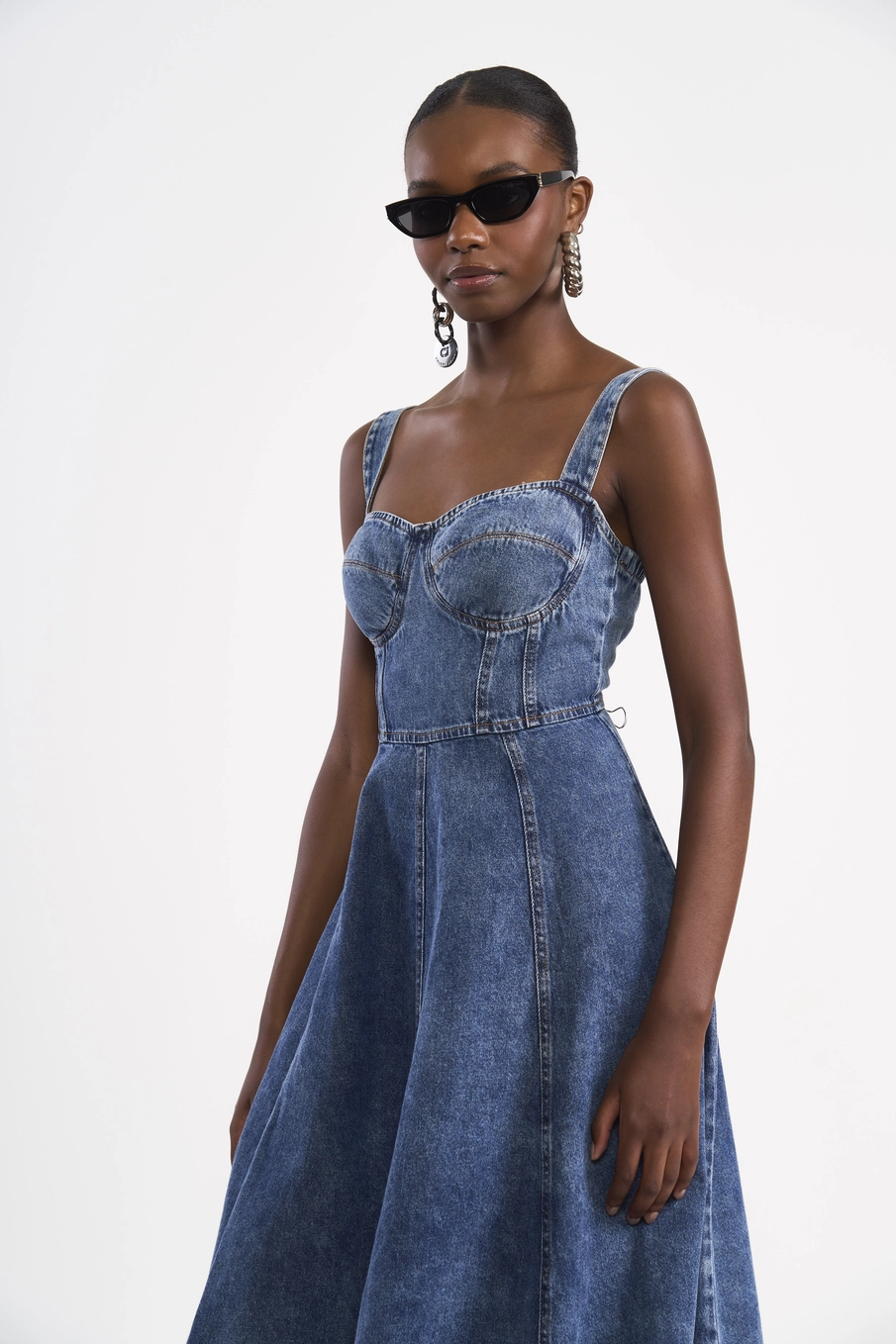 Vestido Midi Jeans Estruturado Índigo