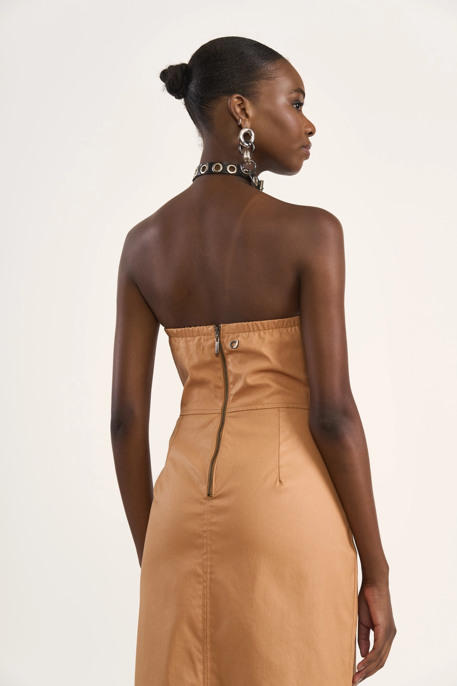 Vestido Midi Tomara Que Caia Em Sarja Bege