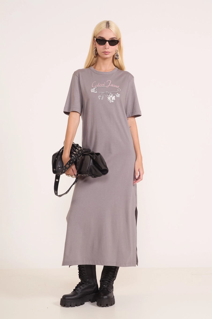 Vestido T-shirt Midi Cinza