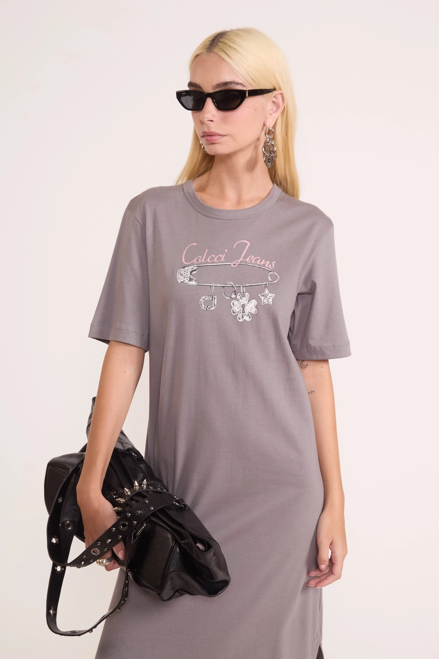 Vestido T-shirt Midi Cinza
