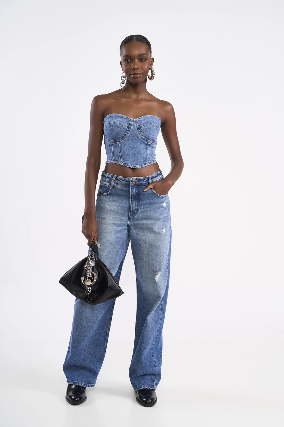 Top Tomara Que Caia Jeans Índigo