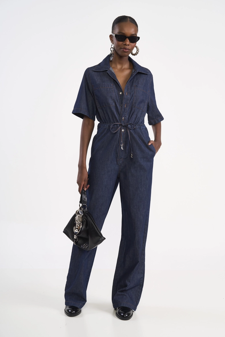 Macacão Jeans Wide Leg