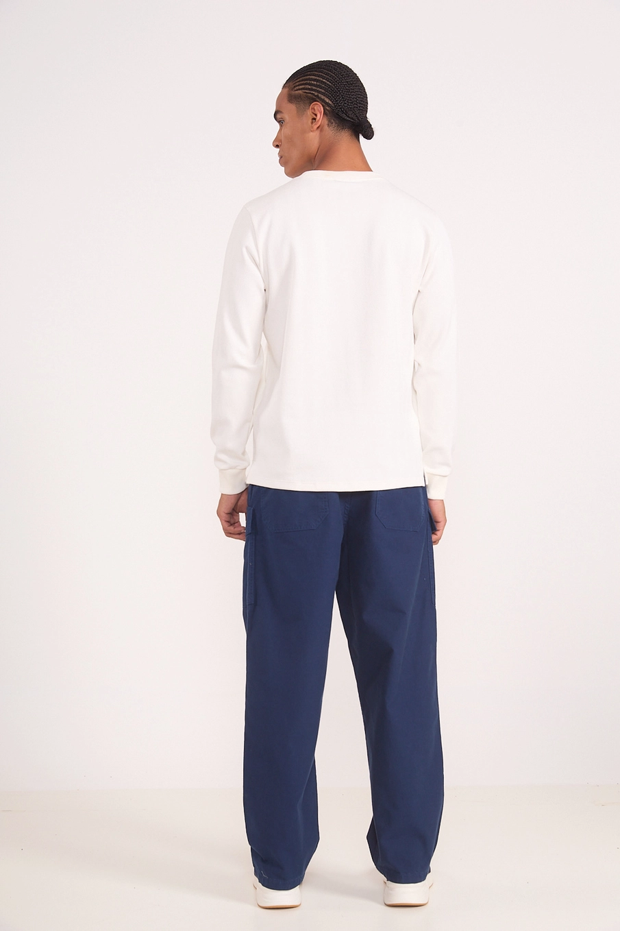 Calça Cargo Masculina Loose Em Sarja Azul