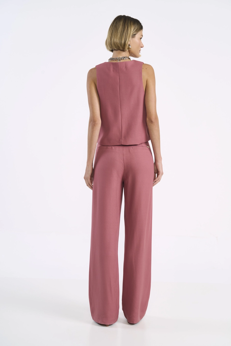 Calça Alfaiataria Reta Ampla Rosa