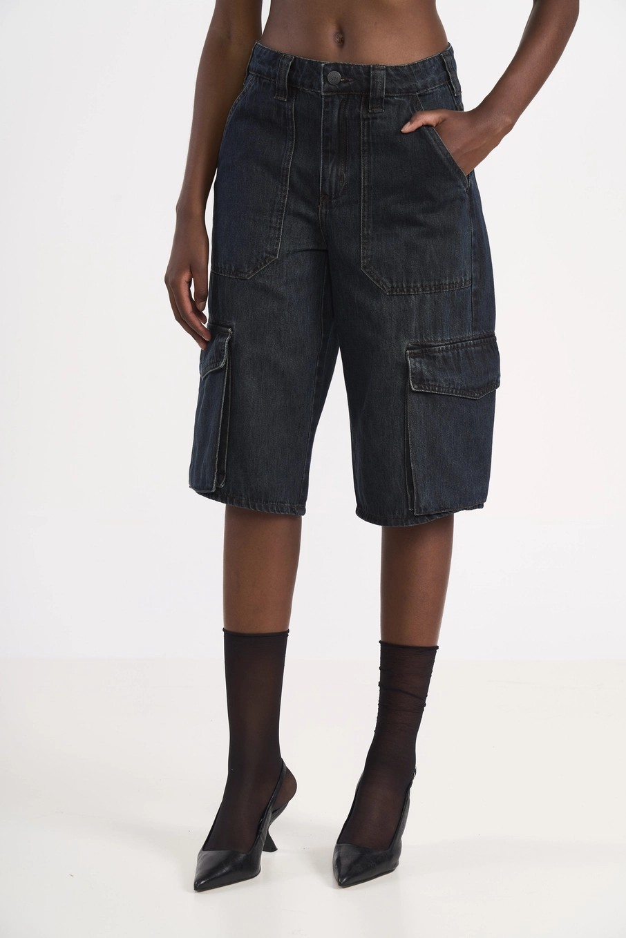Bermuda Jeans Cargo Índigo