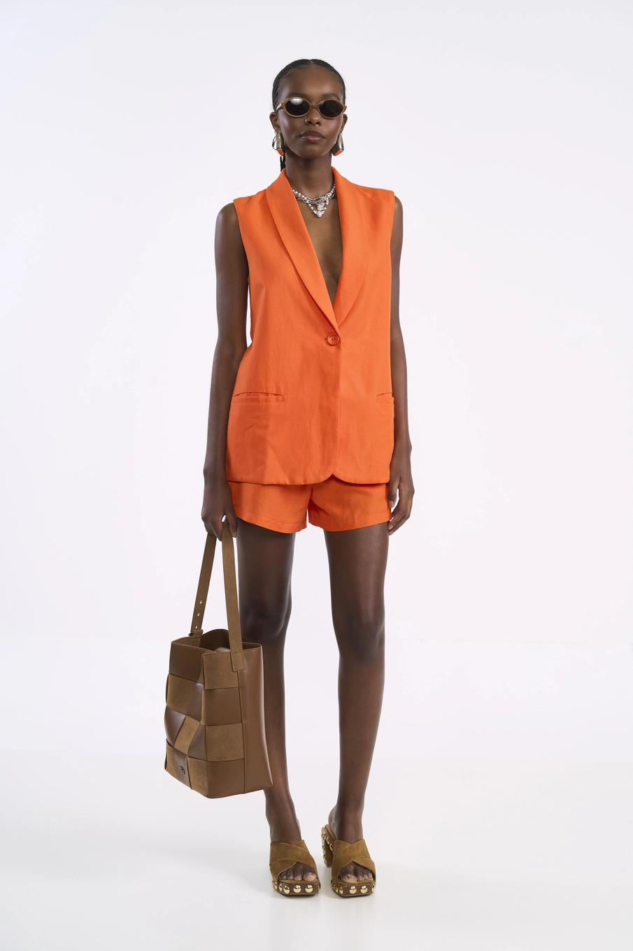 Short Feminino De Alfaiataria Laranja