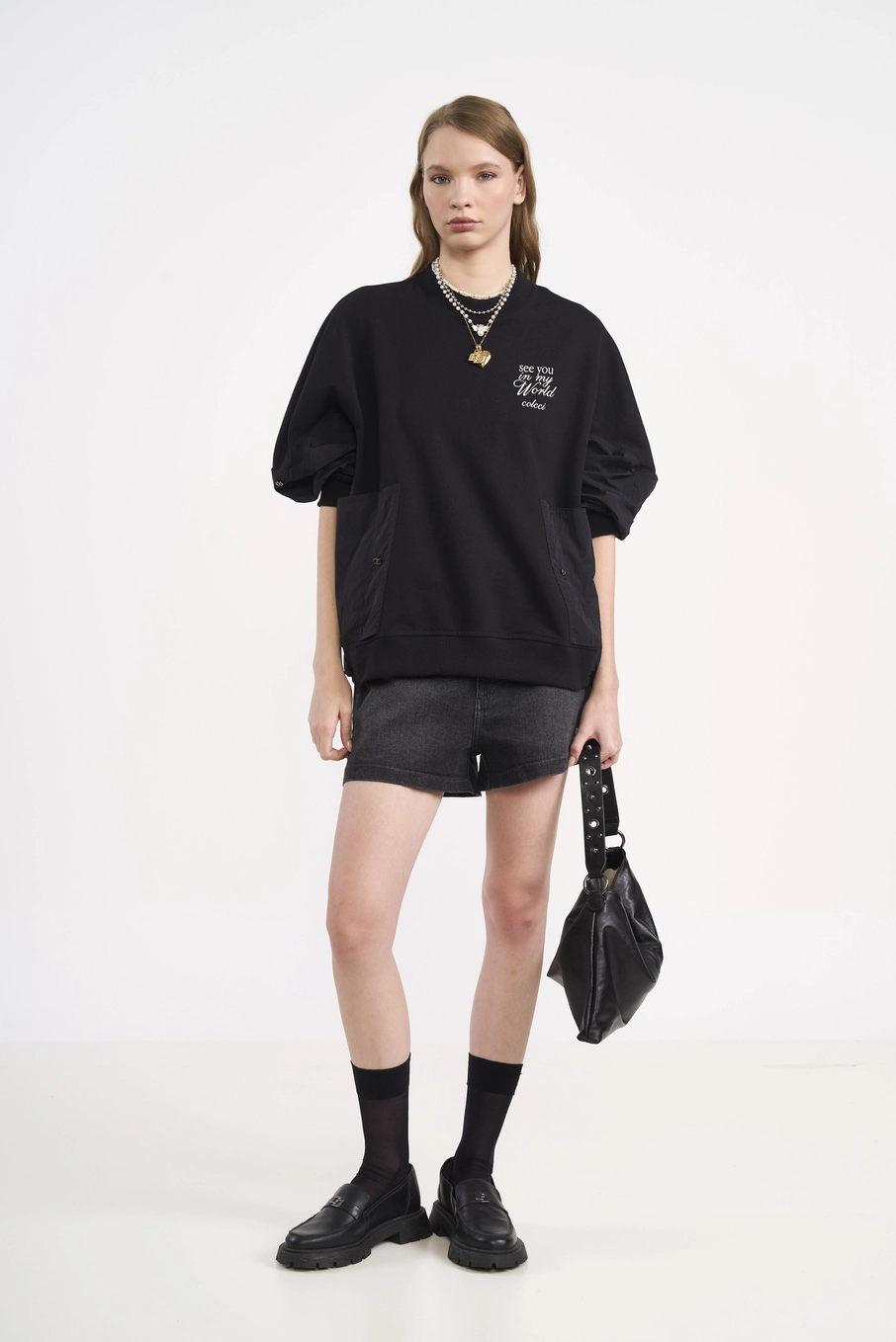 Short Jeans Feminino Amplo Vintage Indigo Preto