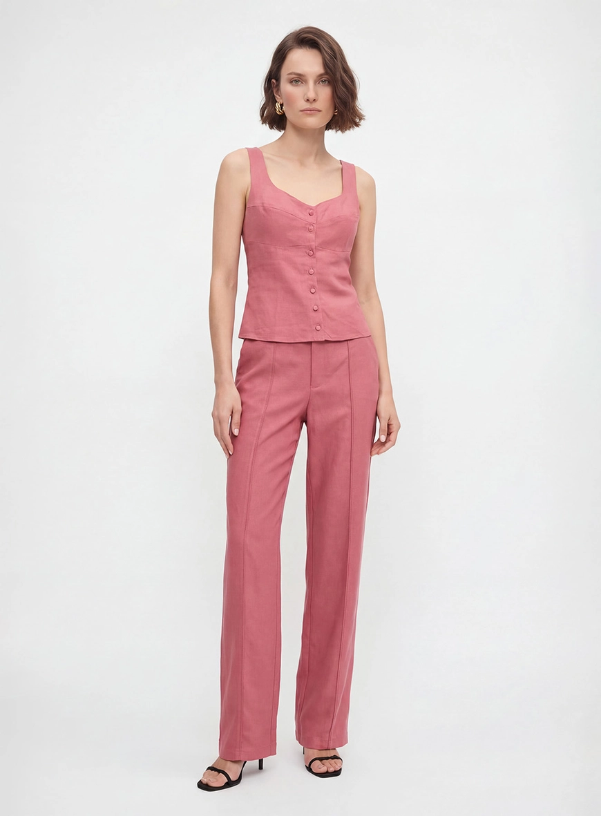 Calça Alfaiataria Feminina Reta Rosa 1