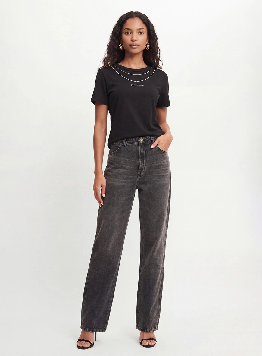 Calça Jeans Feminina Reta Indigo Preto 1