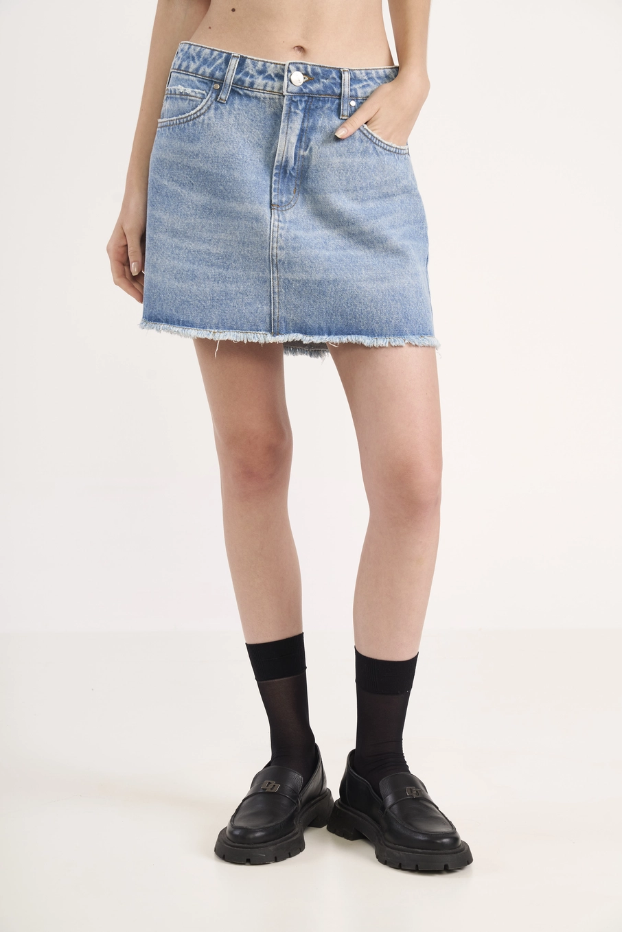Saia Jeans Barra Desfiada Índigo