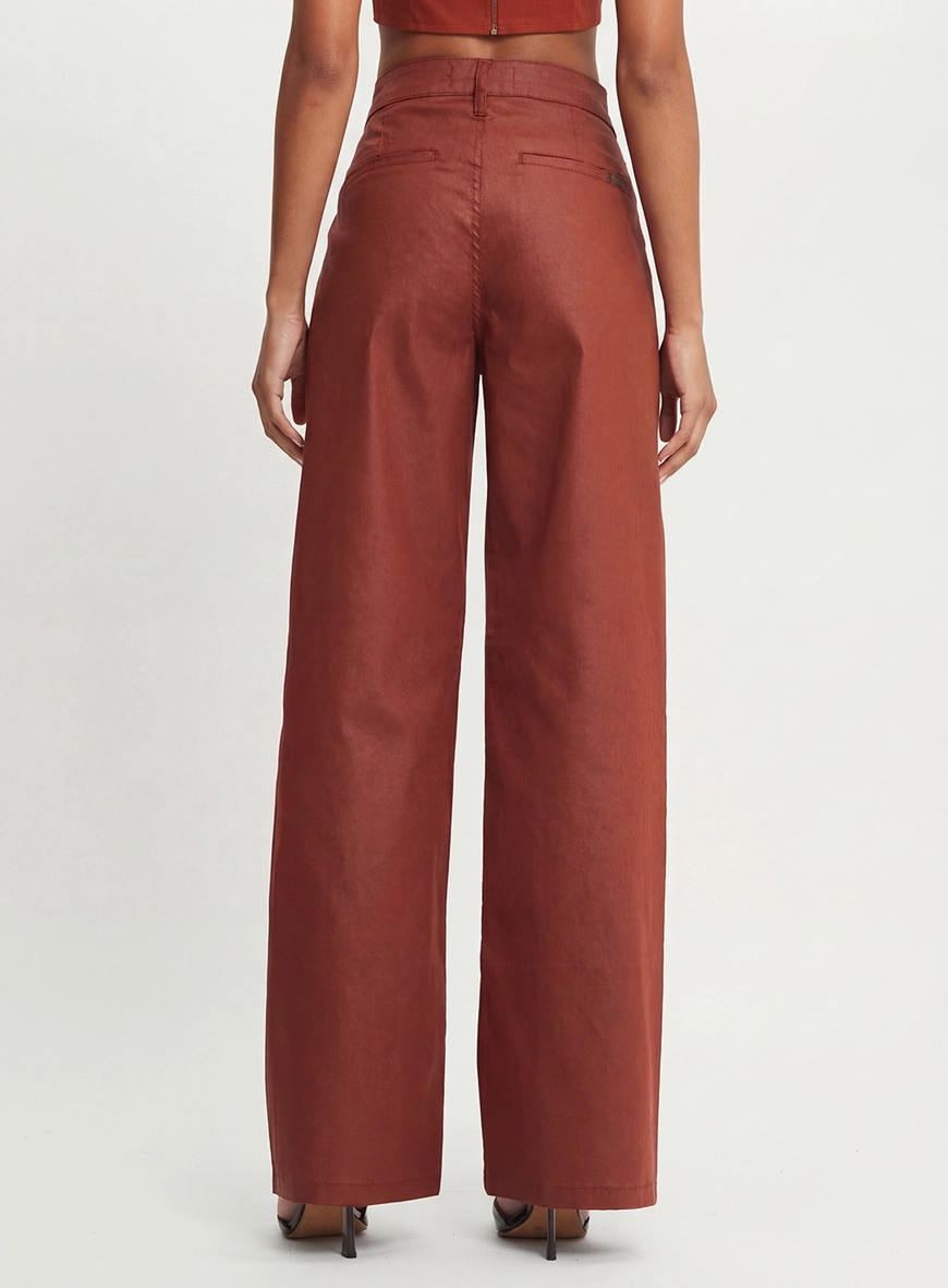 Calça Sarja Feminina Reta Slim Resinada Laranja 3