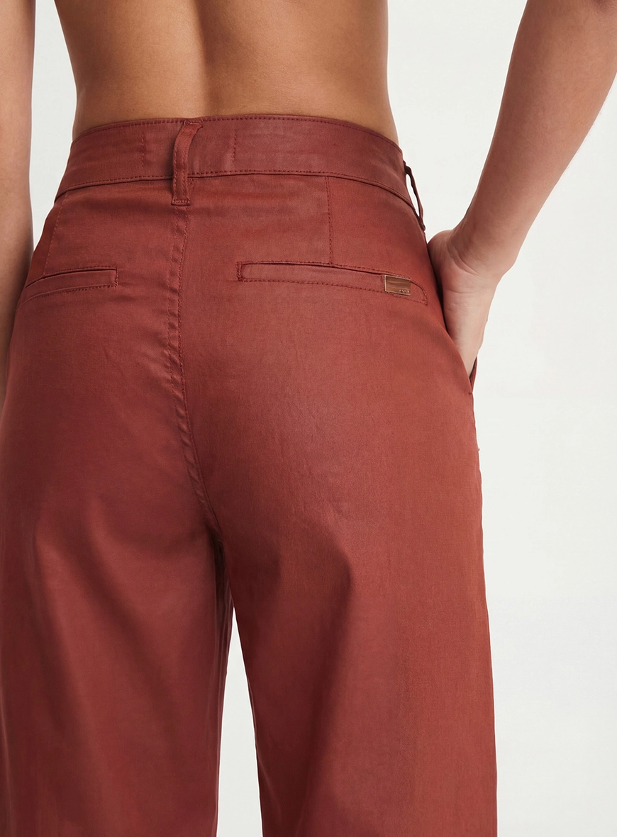 Calça Sarja Feminina Reta Slim Resinada Laranja 4