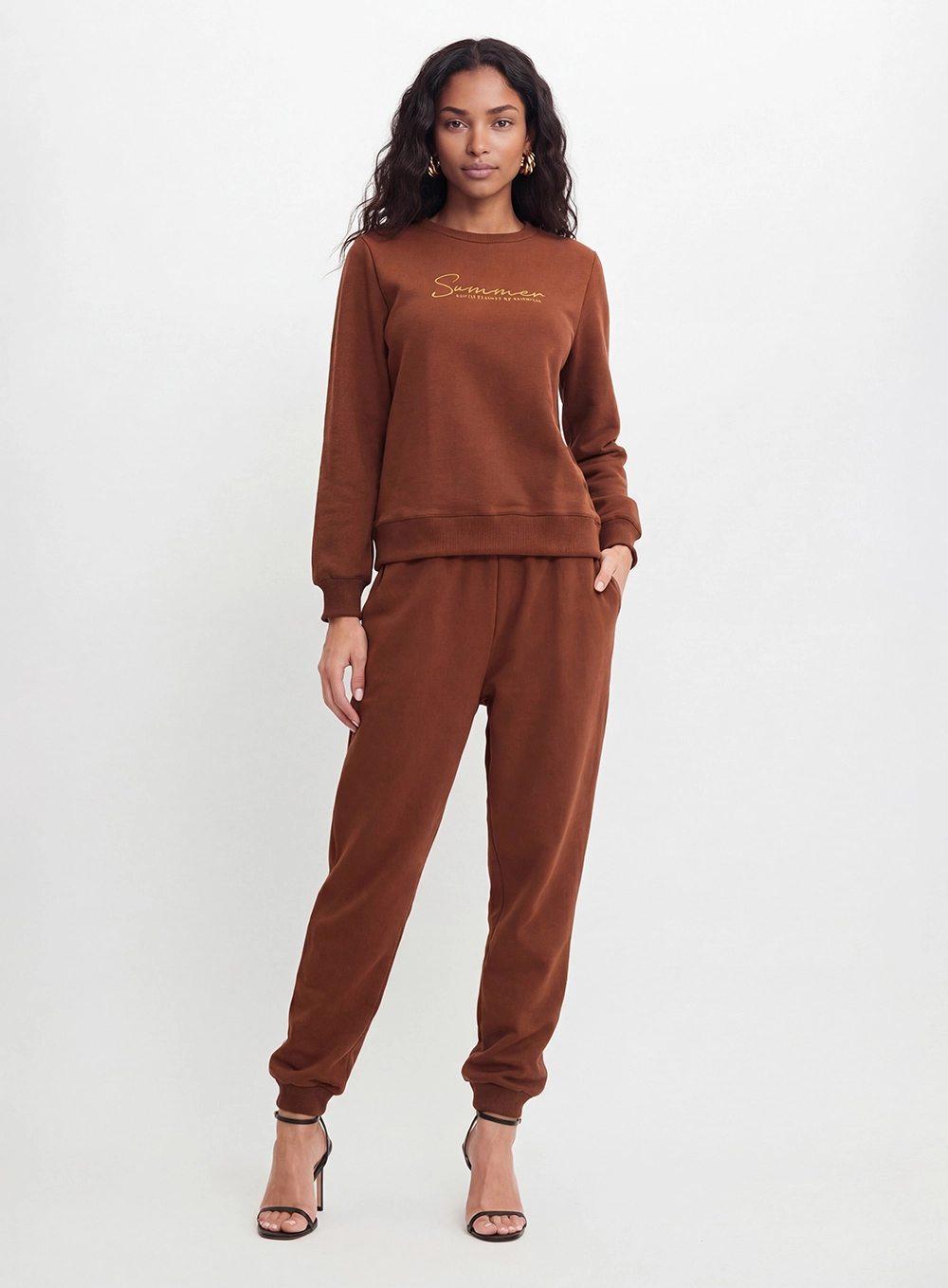 Calça Moletom Feminina Jogger Marrom 3