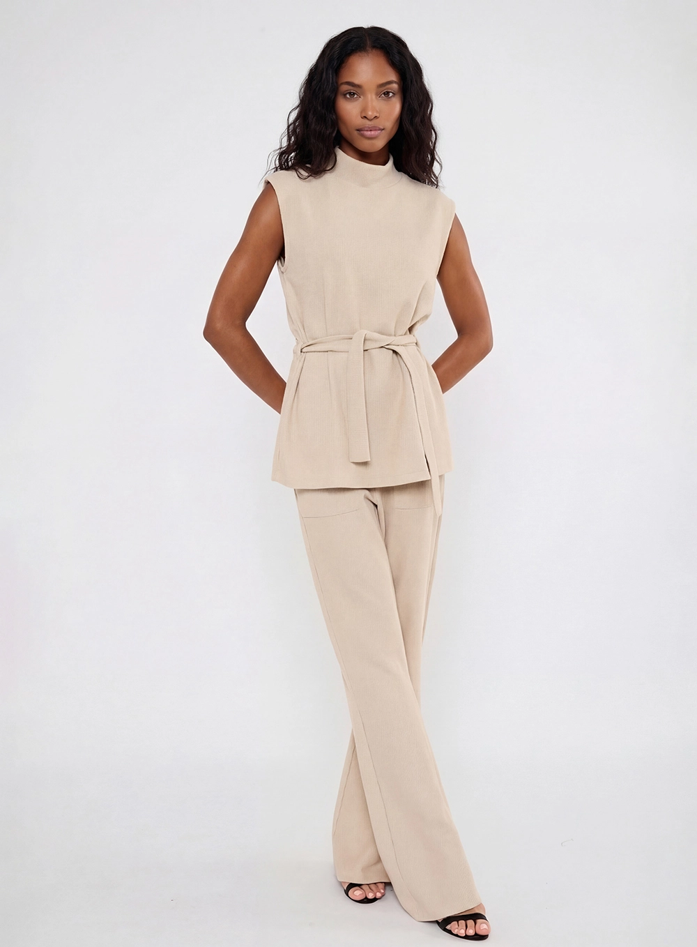 Calça Feminina New Flare Texturizada Bege Esquilo 3