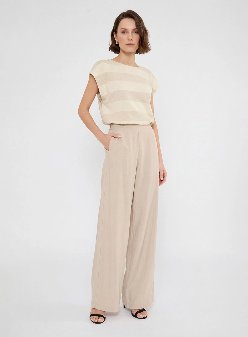 Calça Feminina Pantalona Bege Esquilo 3