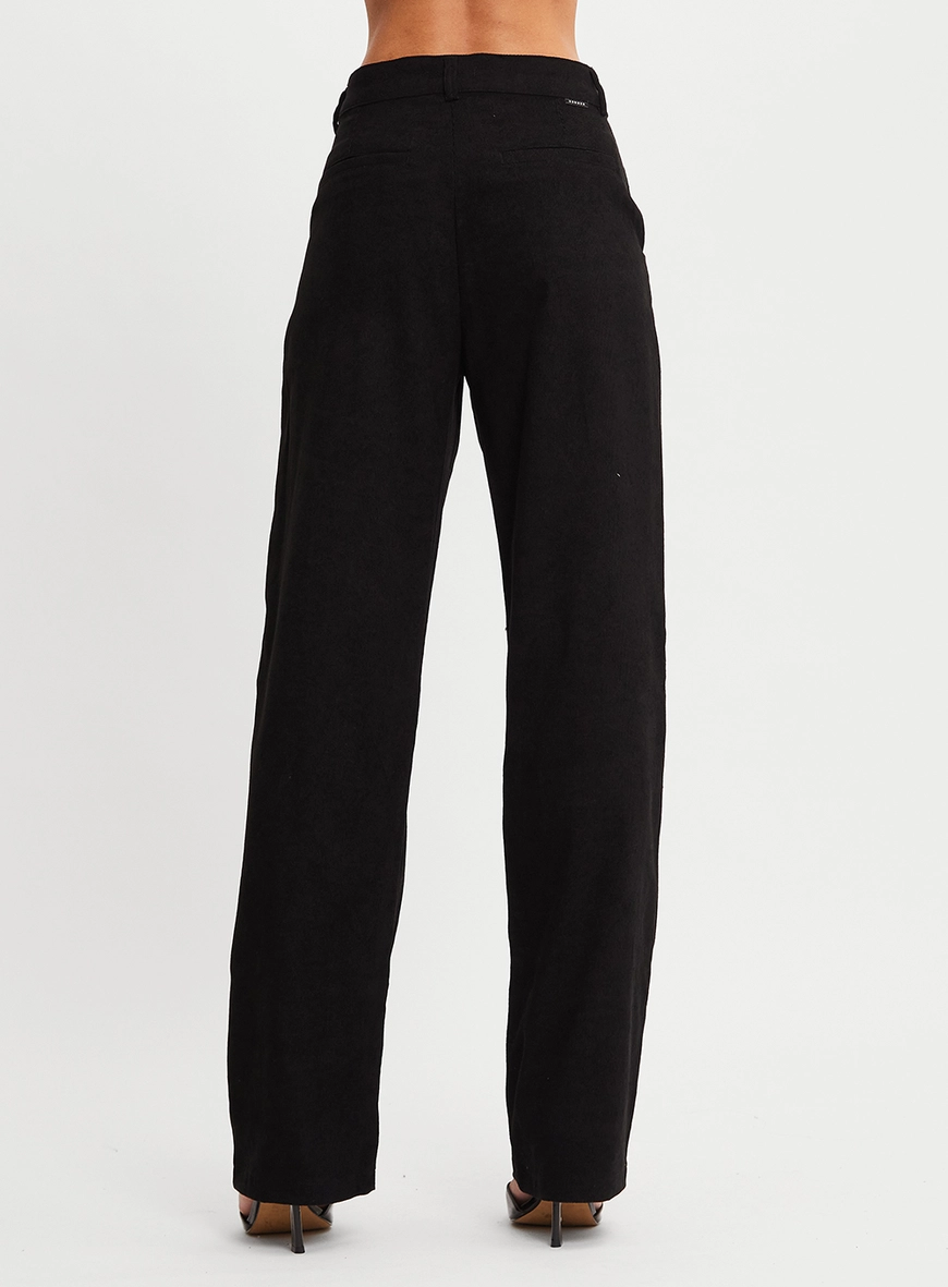 Calça Alfaiataria Feminina Veludo Reta Preto 3