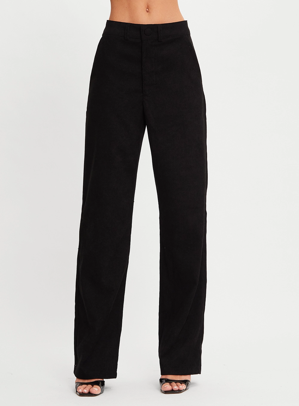 Calça Alfaiataria Feminina Veludo Reta Preto 2