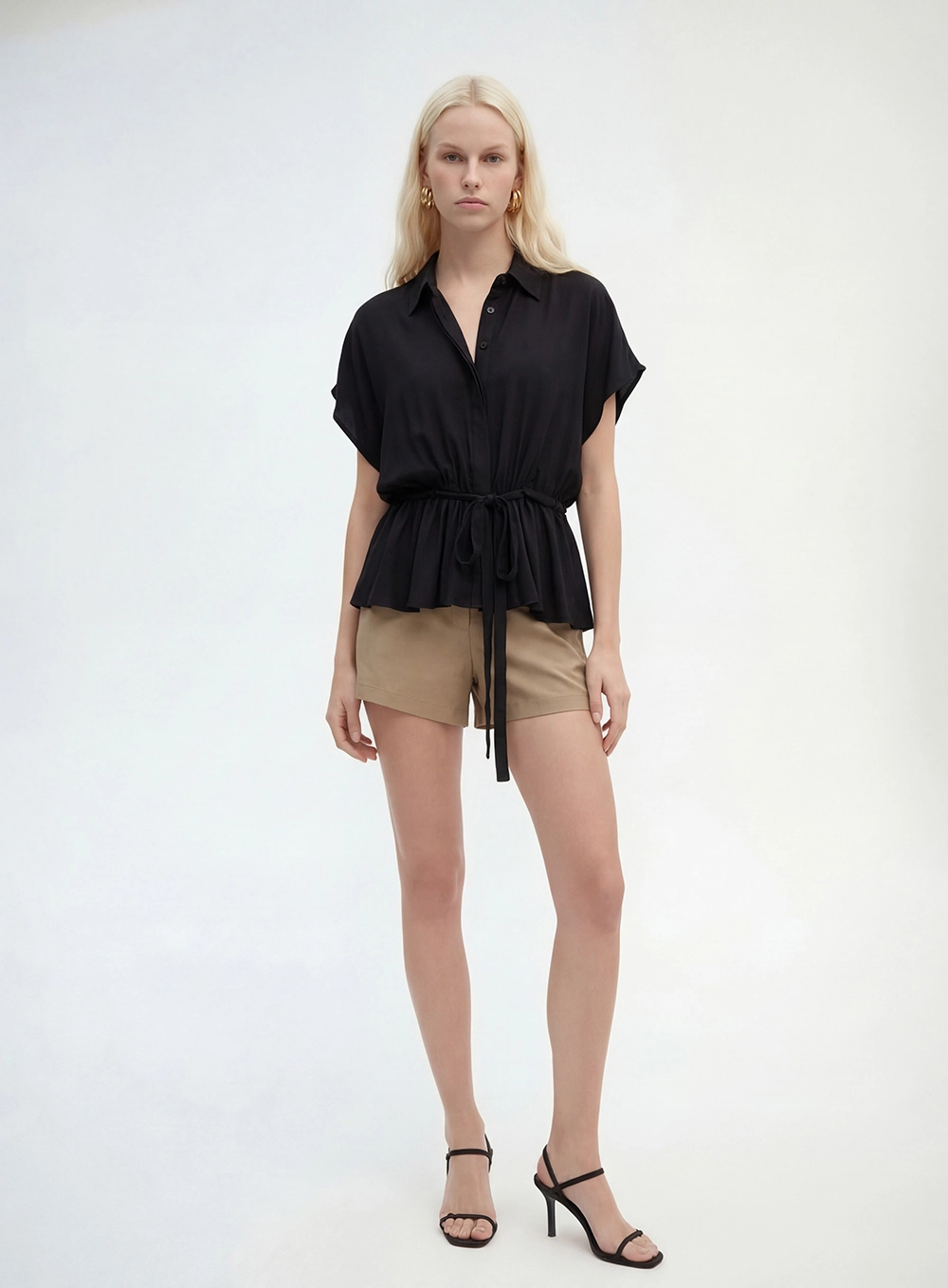 Camisa Feminina Solta Com Amarração Preto 1
