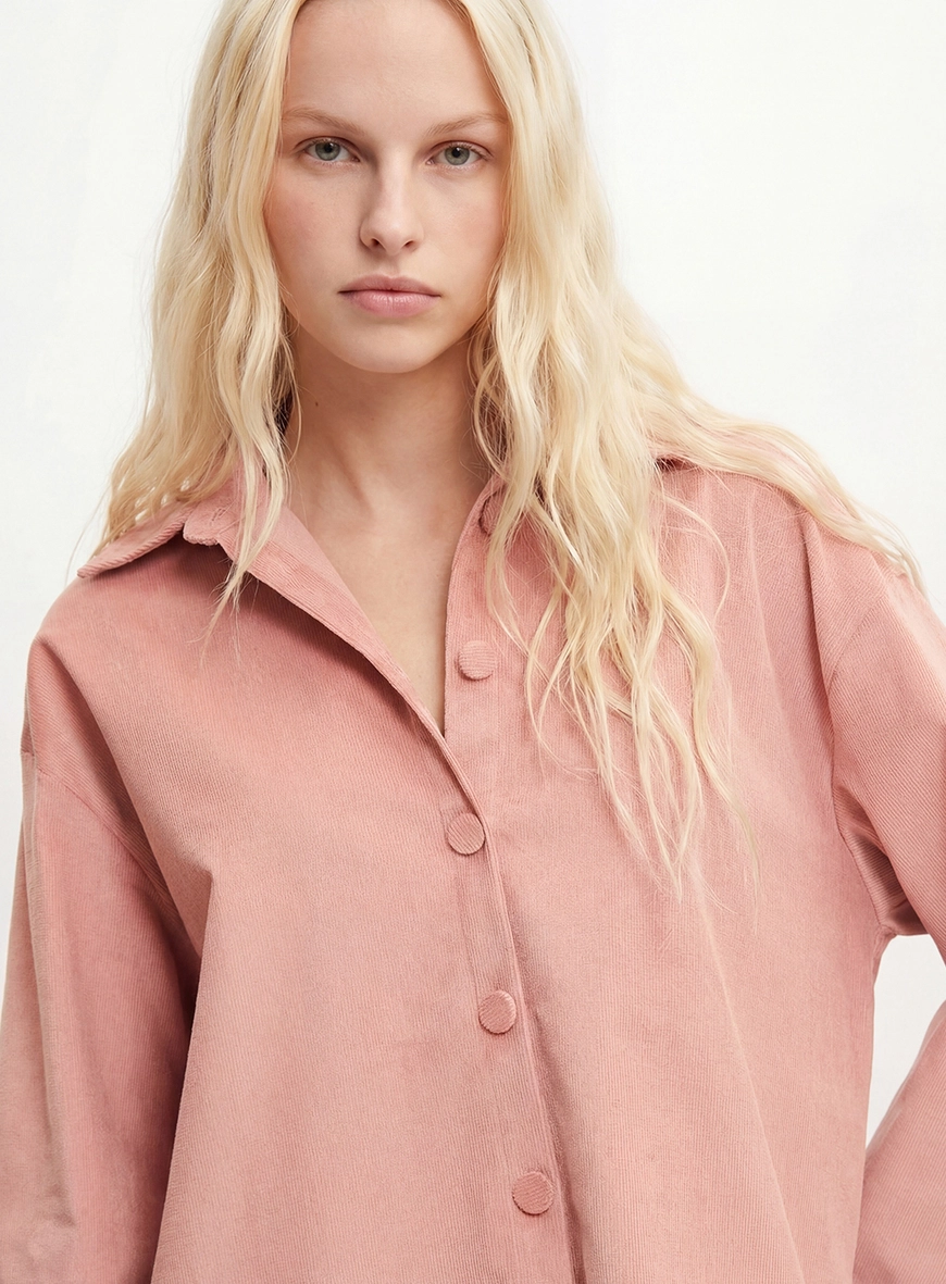 Camisa Alfaiataria Feminina Oversized Veludo Rosa 4