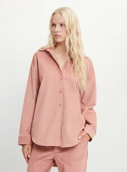 Camisa Alfaiataria Feminina Oversized Veludo