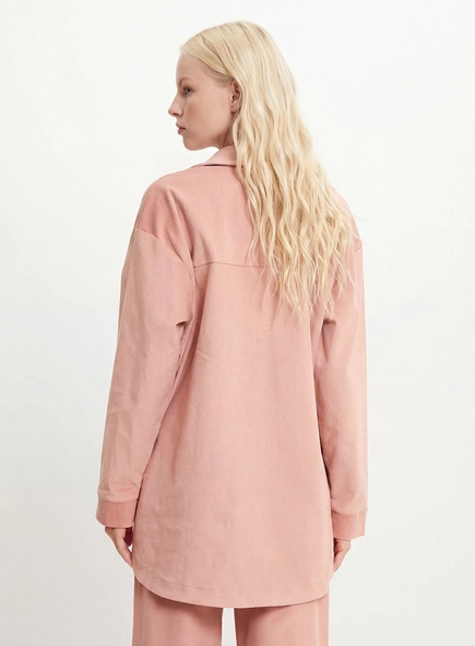 Camisa Alfaiataria Feminina Oversized Veludo