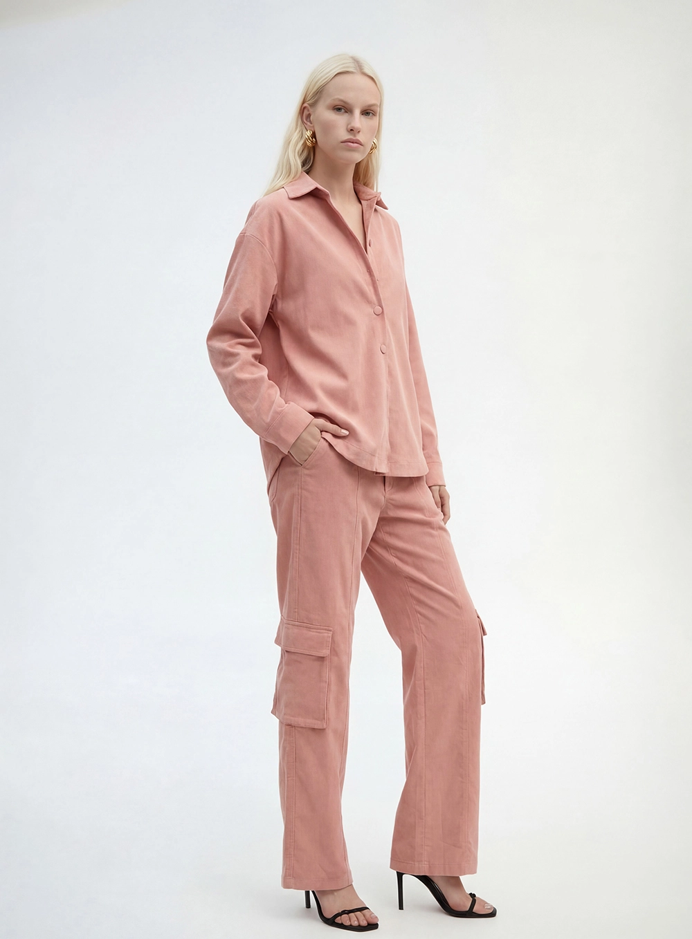 Camisa Alfaiataria Feminina Oversized Veludo Rosa 3