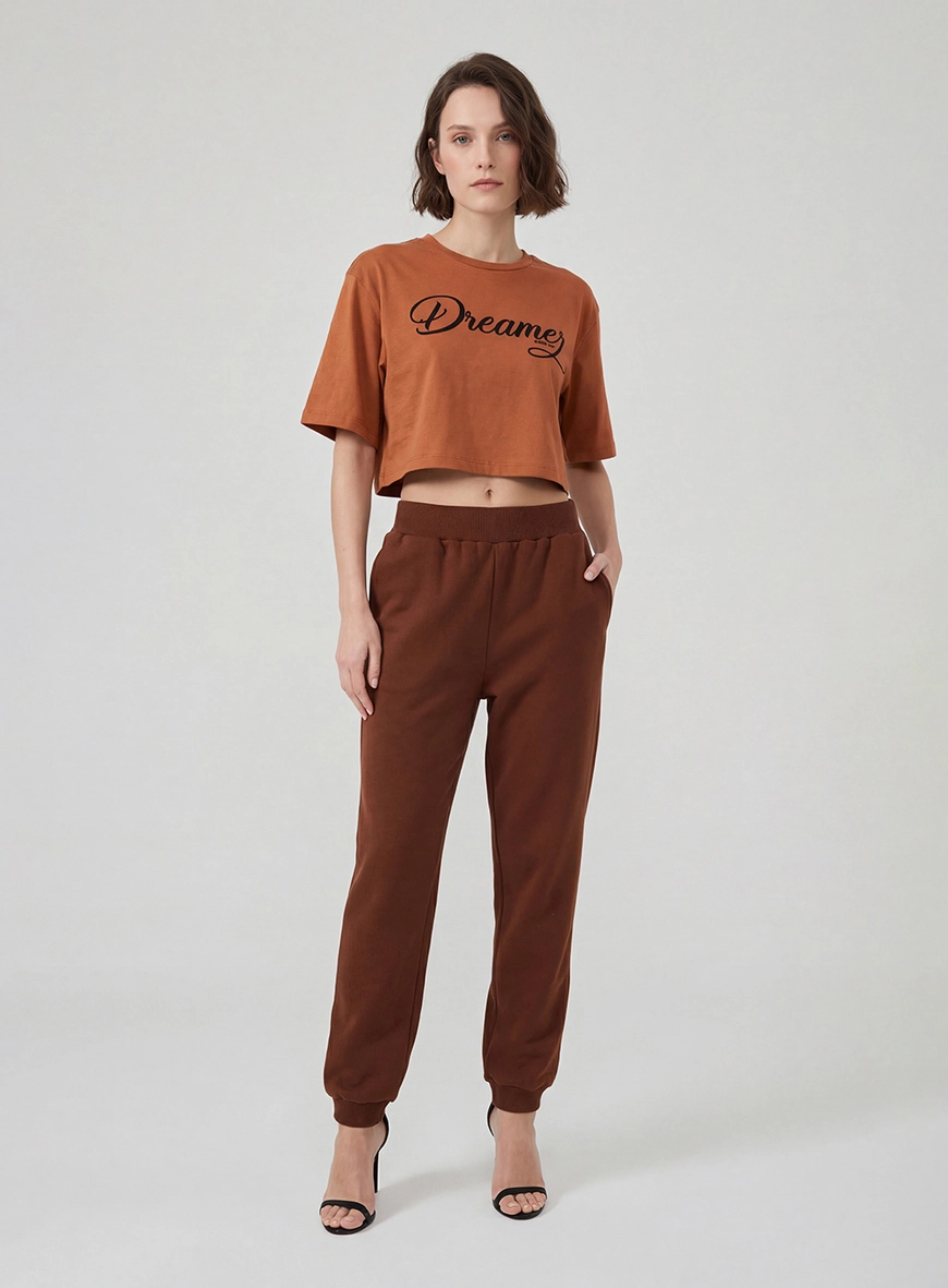 Camiseta Feminina Básica Com Estampa Bege 3