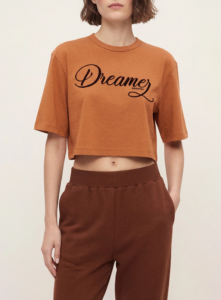 Camiseta Feminina Básica Com Estampa Bege 4