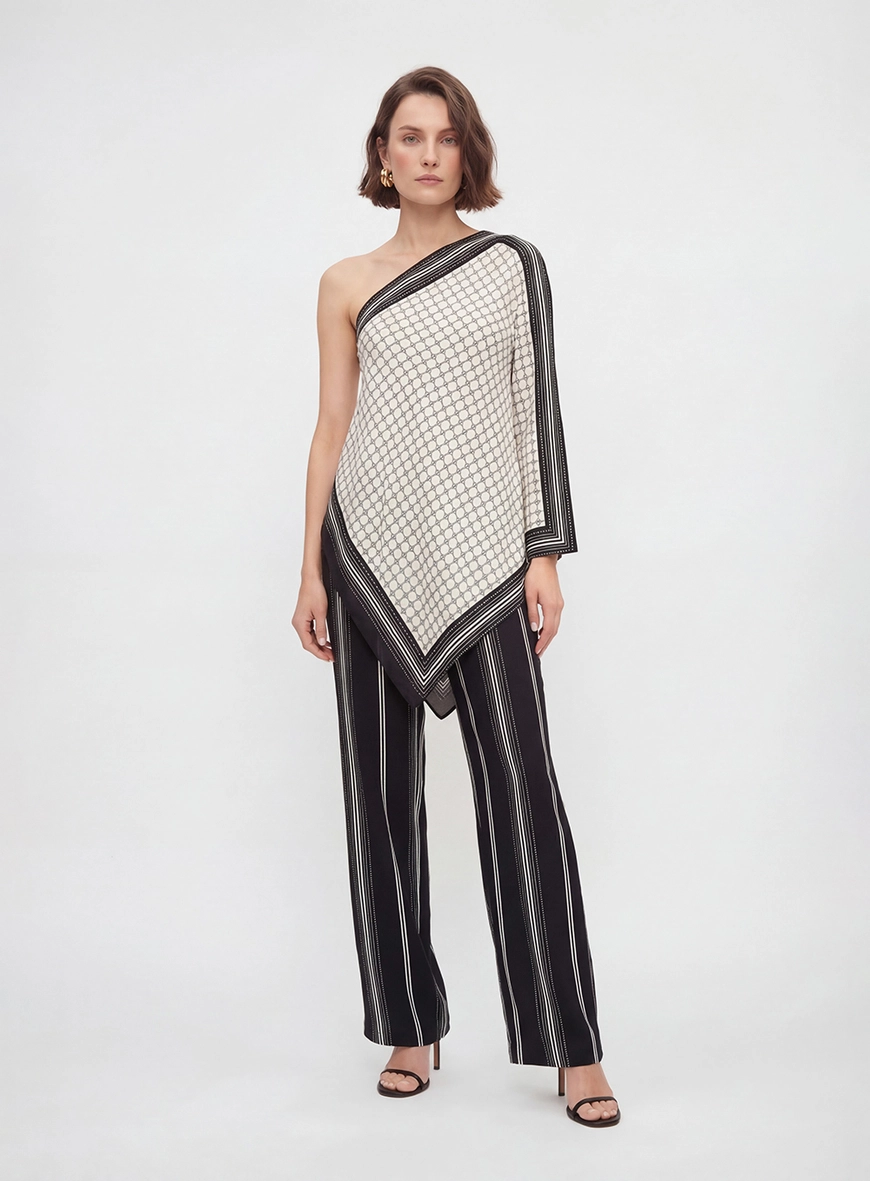 Blusa Assimétrica Um Ombro Com Sobreposição Estampados 3