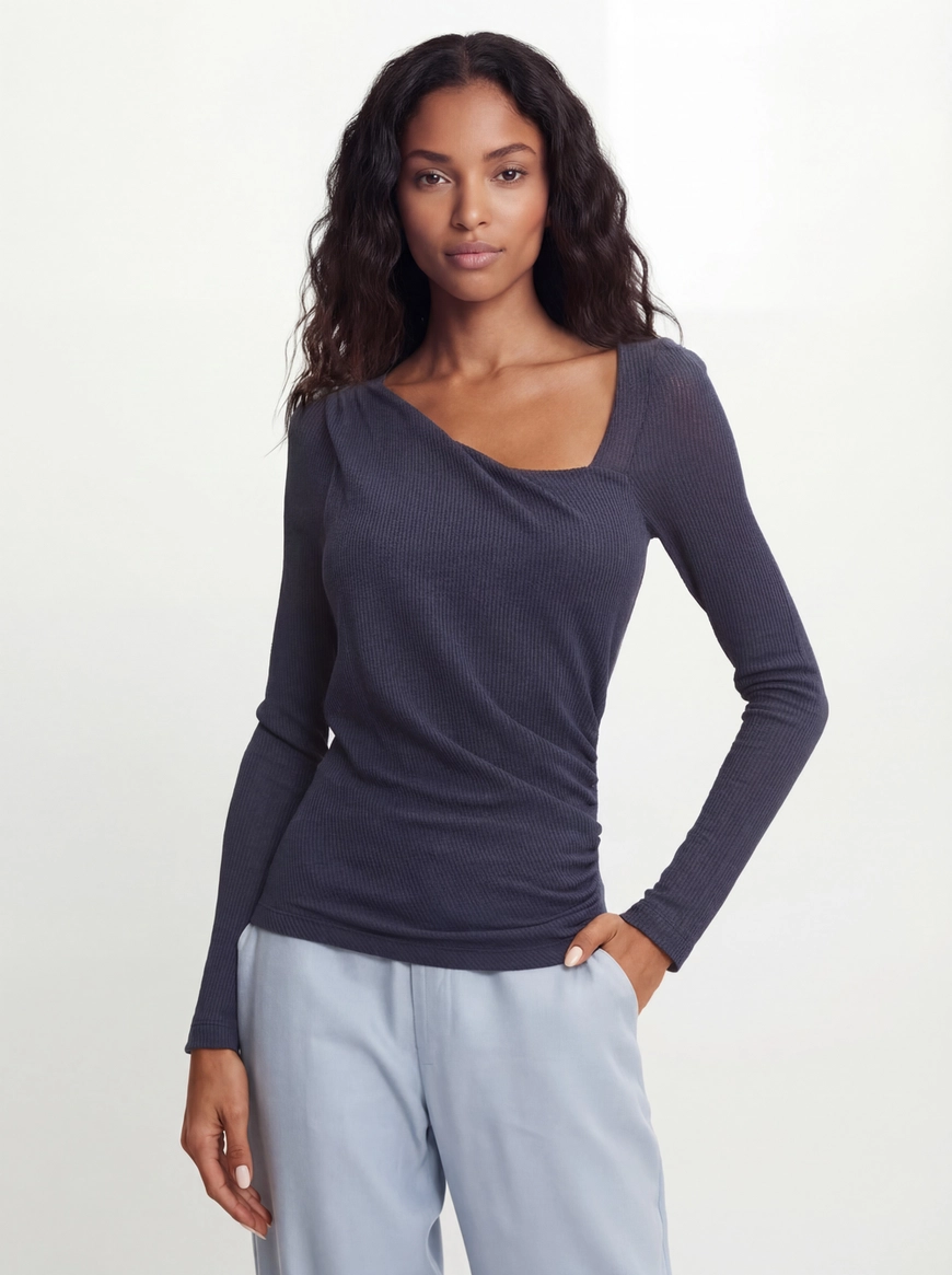 Blusa Canelada Assimétrica Azul 1