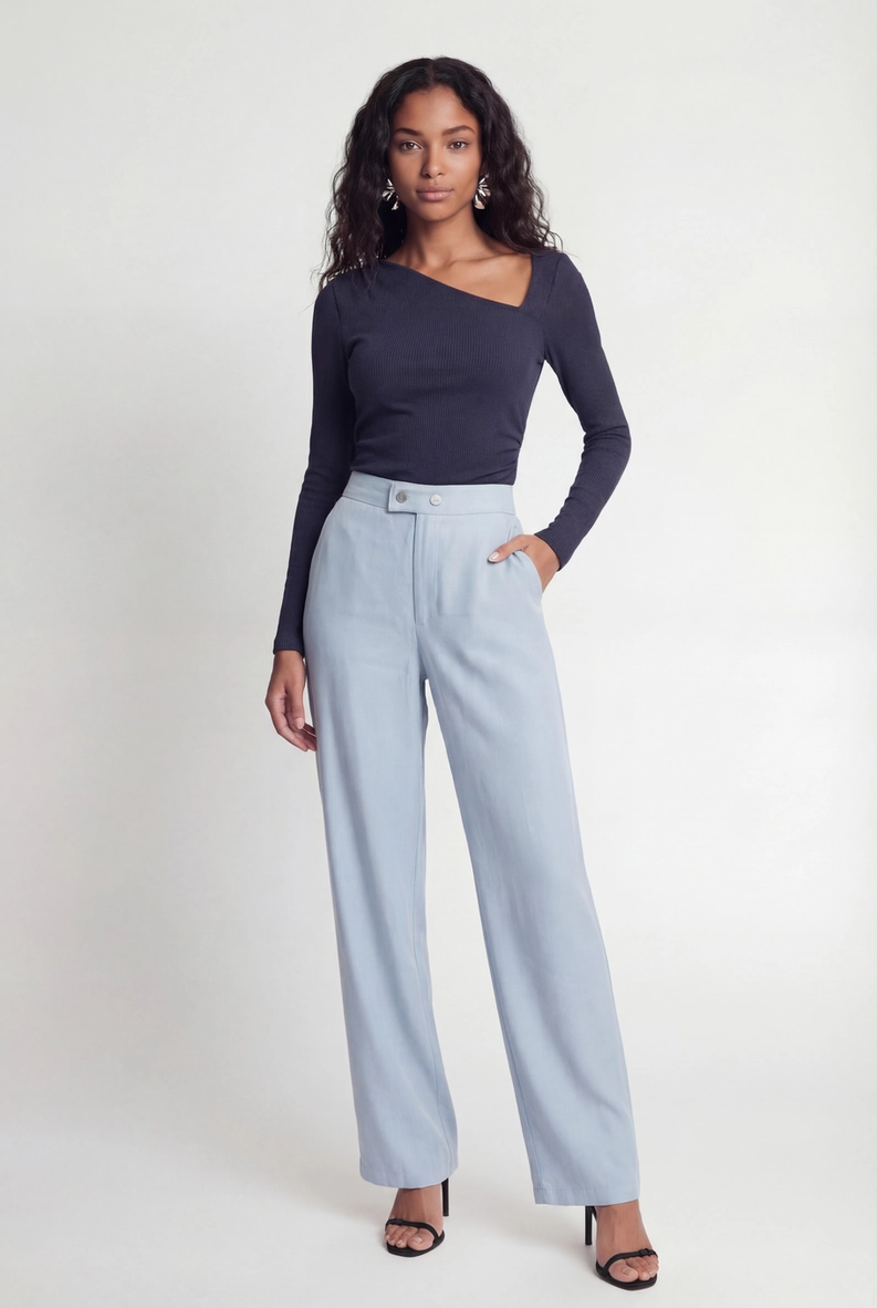 Blusa Canelada Assimétrica Azul 3