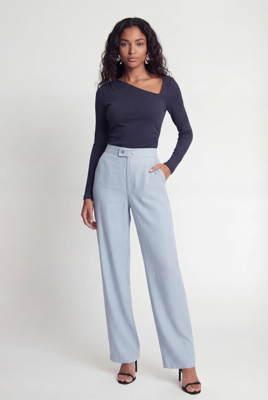 Blusa Canelada Assimétrica Azul 3