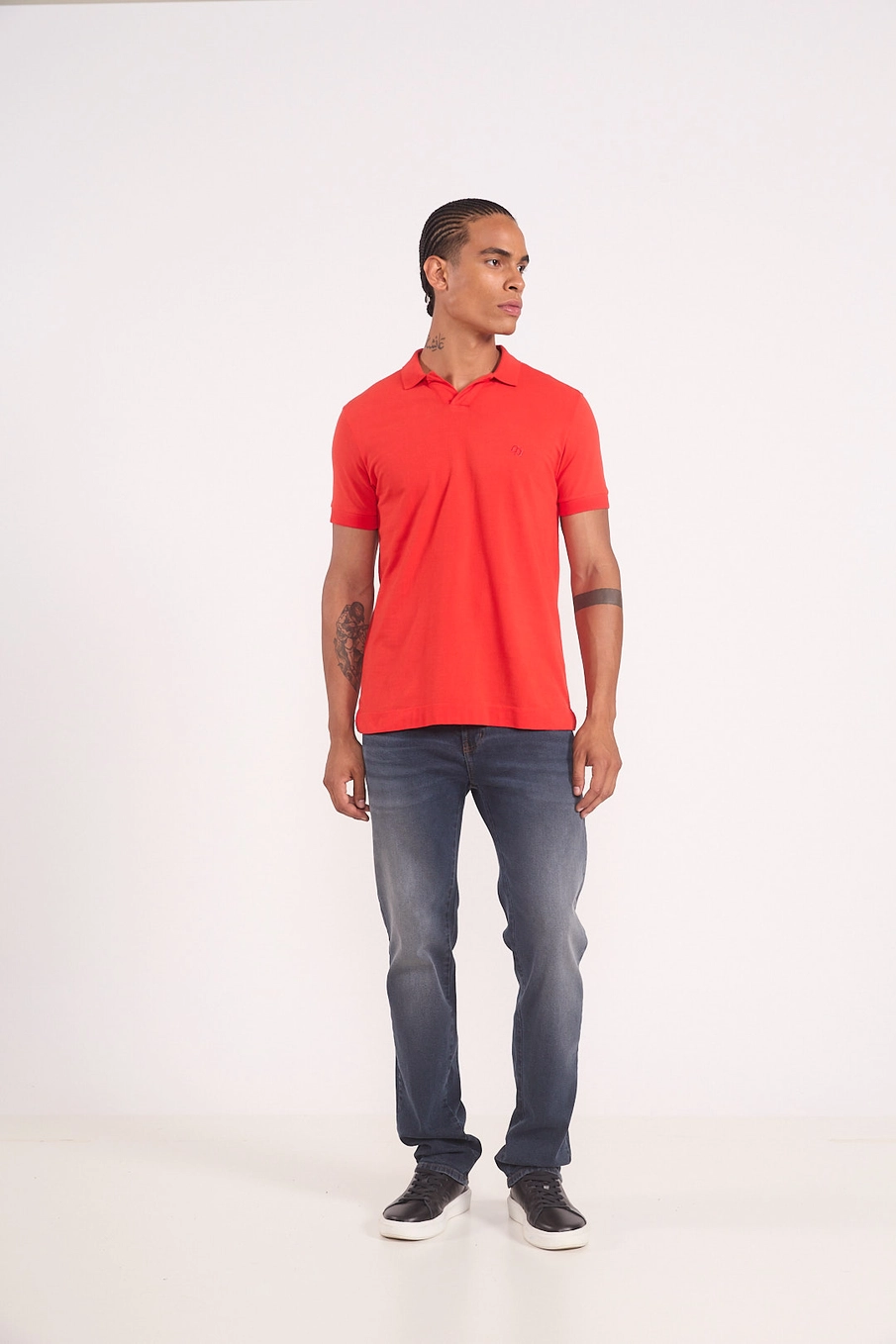 Polo Masculina Em Algodão Vermelho
