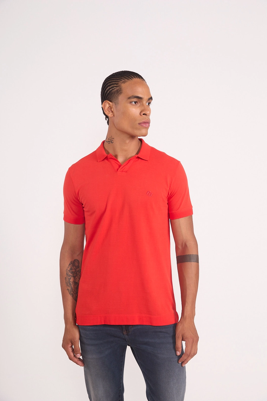 Polo Masculina Em Algodão Vermelho