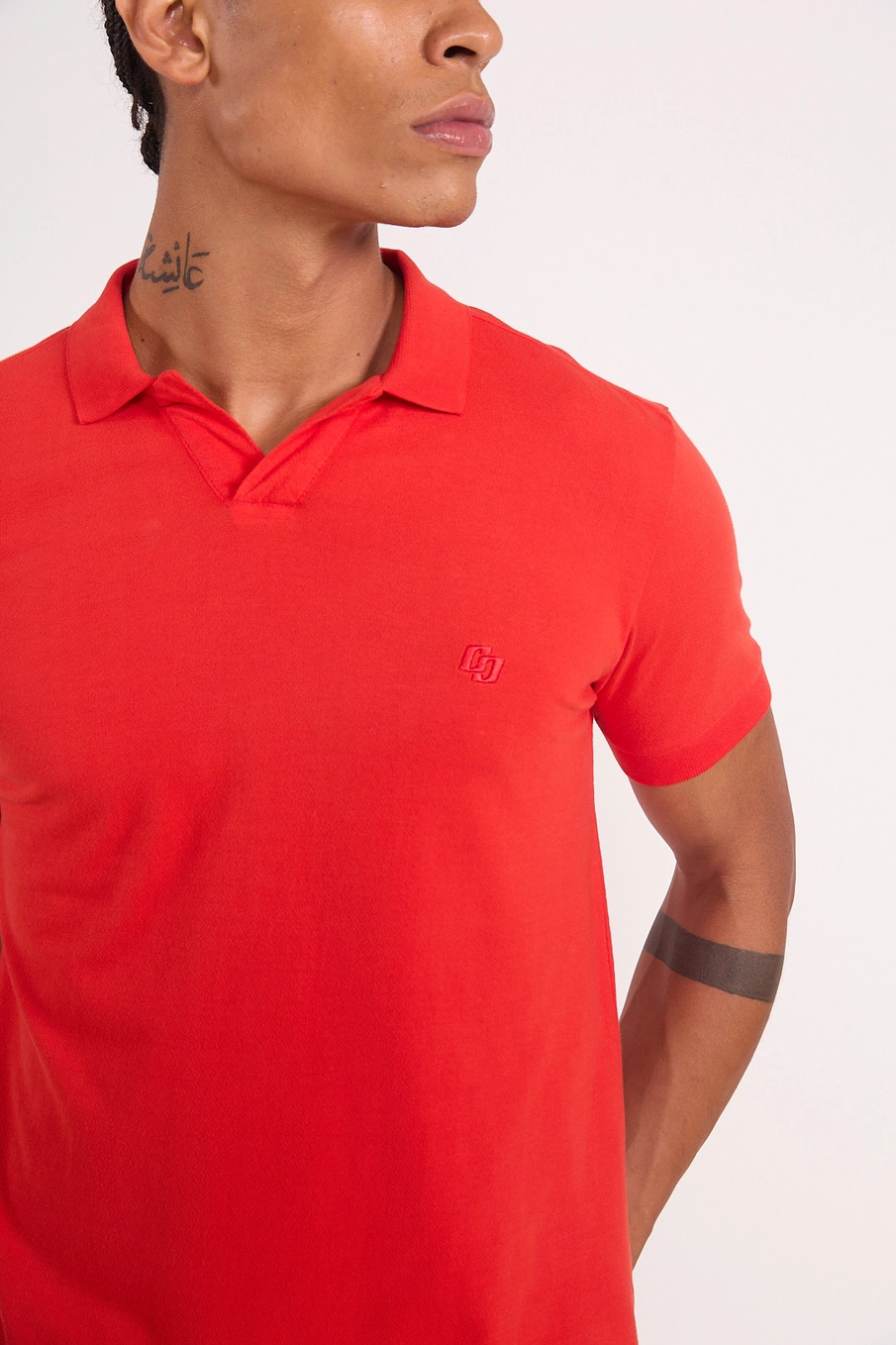 Polo Masculina Em Algodão Vermelho