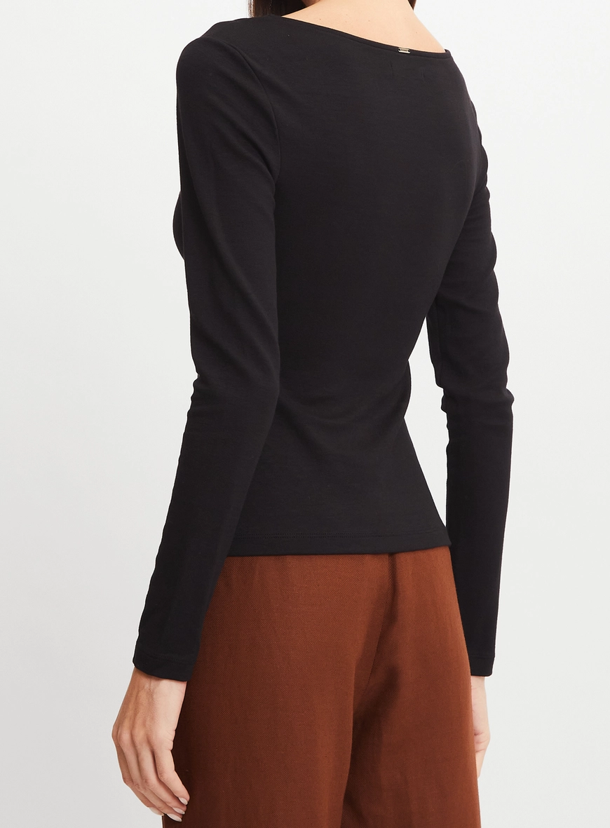 Blusa Slim Manga Longa Com Abertura Preto 2