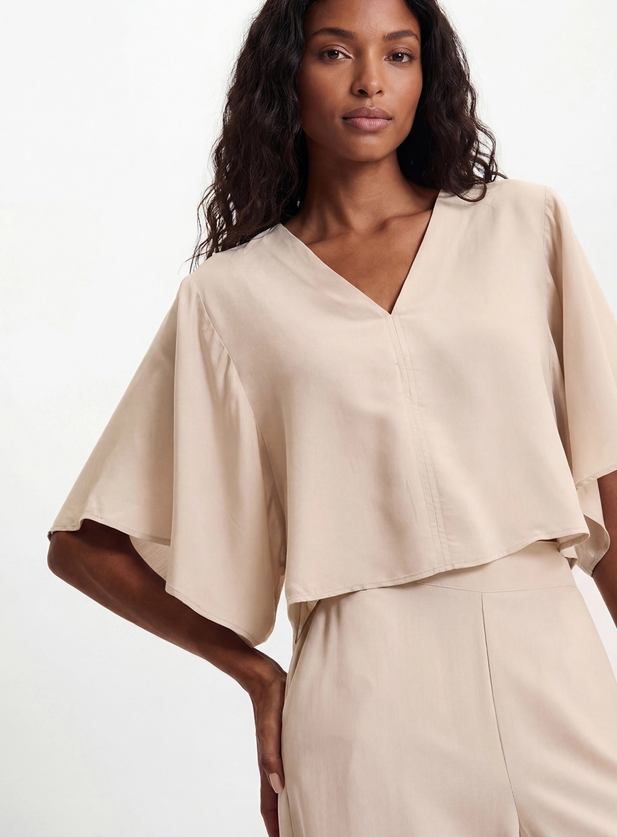 Blusa Comfort Manga Ampla Bege Esquilo 3