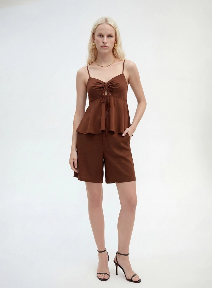 Blusa Evasê Com Amarração Marrom 1