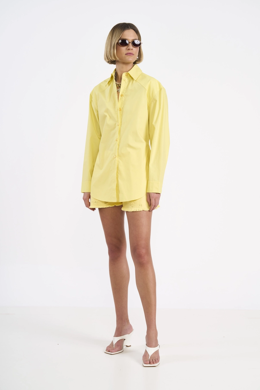 Camisa Feminina De Algodão Com Amarração Amarelo