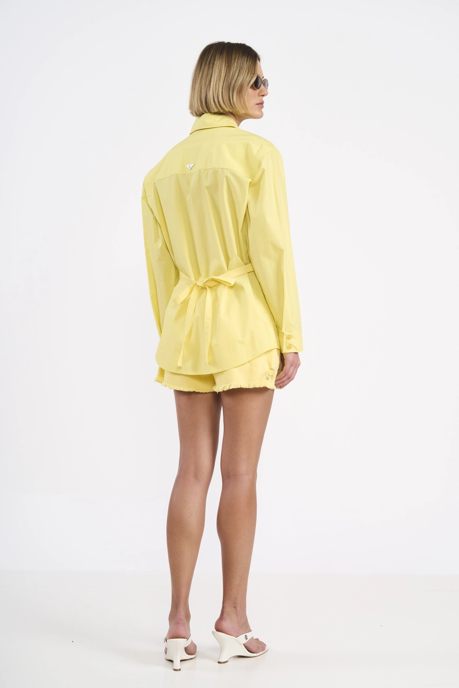 Camisa Feminina De Algodão Com Amarração Amarelo