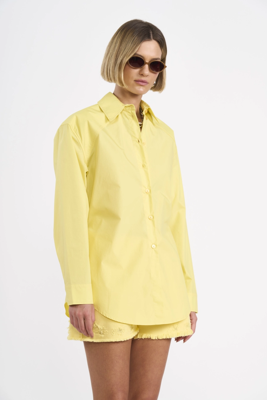 Camisa Feminina De Algodão Com Amarração Amarelo