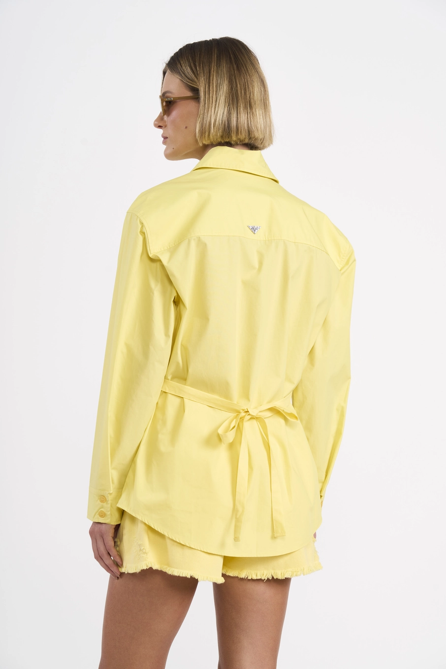 Camisa Feminina De Algodão Com Amarração Amarelo