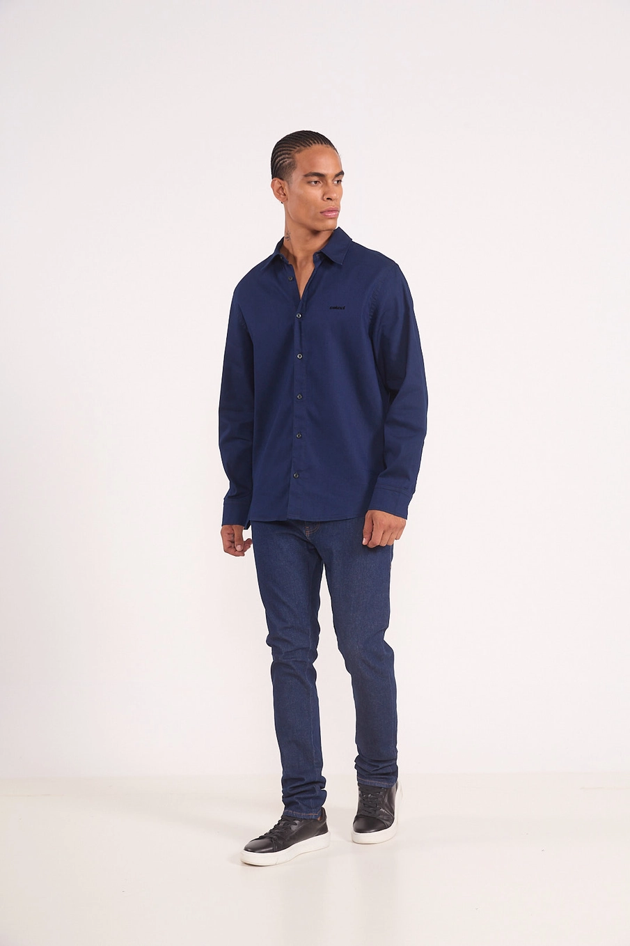 Camisa De Manga Longa Reta Jeans Thulio Índigo