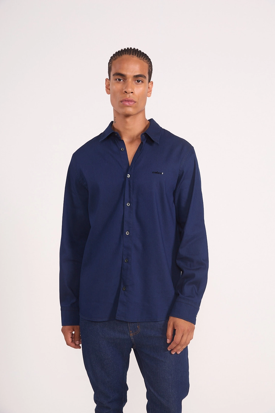 Camisa De Manga Longa Reta Jeans Thulio Índigo