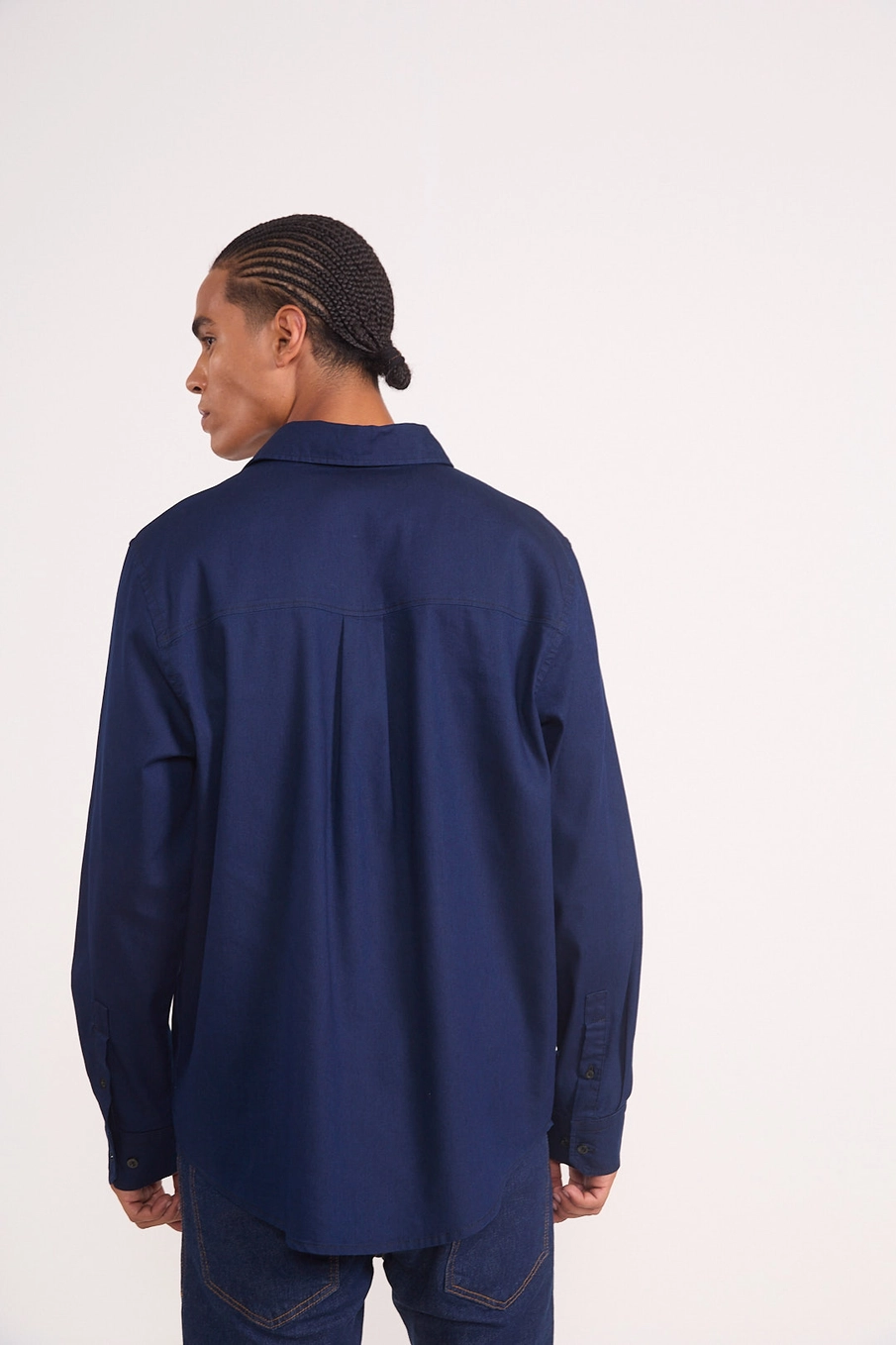 Camisa De Manga Longa Reta Jeans Thulio Índigo