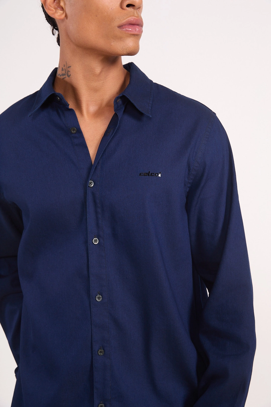 Camisa De Manga Longa Reta Jeans Thulio Índigo